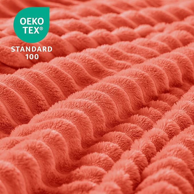 BEDELITE Ribbed Jacquard Coral Red Fleece Twin Blanket - Image 4