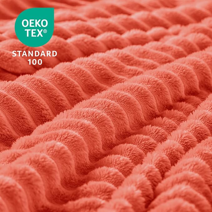 BEDELITE 3D Ribbed Coral Red Fleece Throw Blanket - Image 4
