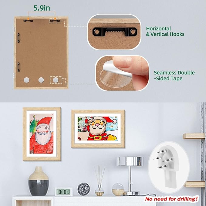 1 Pack Kids Artwork Frames Changeable 8.5 x 11 Inch Children Art Projects Kids Art Frames Front Opening Picture Display Frame, Wood
