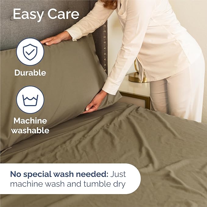 Twin XL 4 Piece Sheet Set - Comfy Breathable & Cooling - Ultra Soft Hotel Luxury Bedding Set w/ 8-16 Inch Deep Pockets - 1 Flat & 1 Fitted Sheet & 2 Pillowcases - Wrinkle Free and Easy Care - Khaki