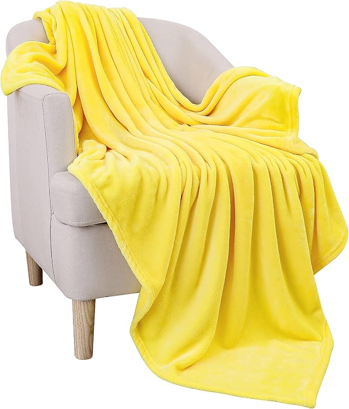 Yellow Fleece Plush Throw Blanket 60"x80"for Couch Sofa Fuzzy Cozy Flannel | - Image 3
