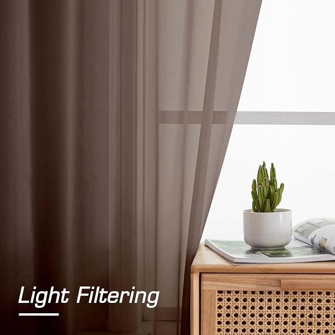 Sheer Curtains 72 Inches Long 2 Panels Set, Light Filtering Sheer Curtain Rod - Image 3