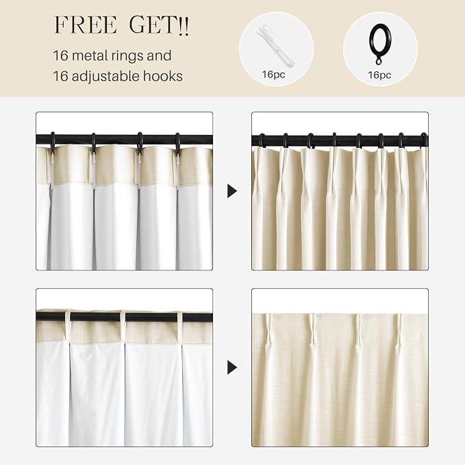 Pinch Pleated Linen Curtains 100% Blackout 102 Inches Long - Image 7