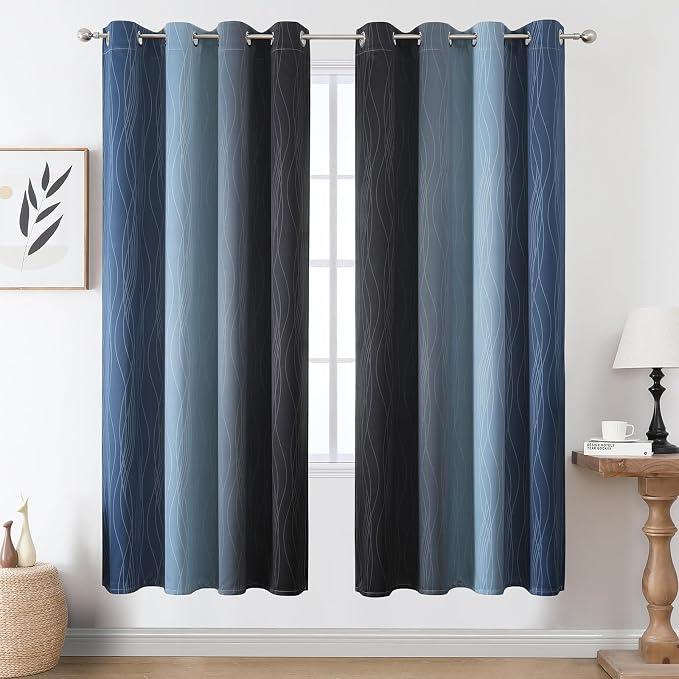 Navy Blue and Black Ombre Blackout Curtains - Image 2