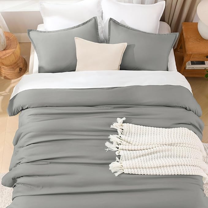 Litanika Comforters Grey Twin/Twin XL Size, 2 Pieces Lightweight Solid Bedding Set & Collections, All Season Fluffy Bed Set (66x90In Comforter & 1 Pillowcase)