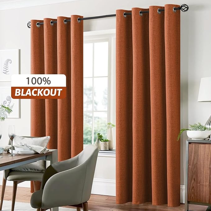 Yakamok Burnt Orange Linen Textured Curtains 96 Inches Long - Image 7