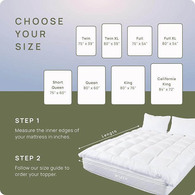 Plush Extra Thick Twin Mattress Topper, Soft & Cooling Pillow Top Bed Topper for Back Pain with 300TC Cotton Cover, Overfilled Mattress Pad Cover for Back Pain, Fit to 6”-22” Mattress.