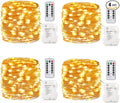 GDEALER 4 Pack 16.4 Feet 50 Led Fairy Lights Battery Operated with Remote Control Timer Waterproof Copper Wire Twinkle String Lights for Christmas Bedroom Indoor Outdoor Wedding Dorm Decor Warm White