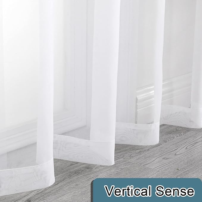 White Sheer Curtains 72 Inches Long 2 Panels, Light Filtering Voile Drapes - Image 8