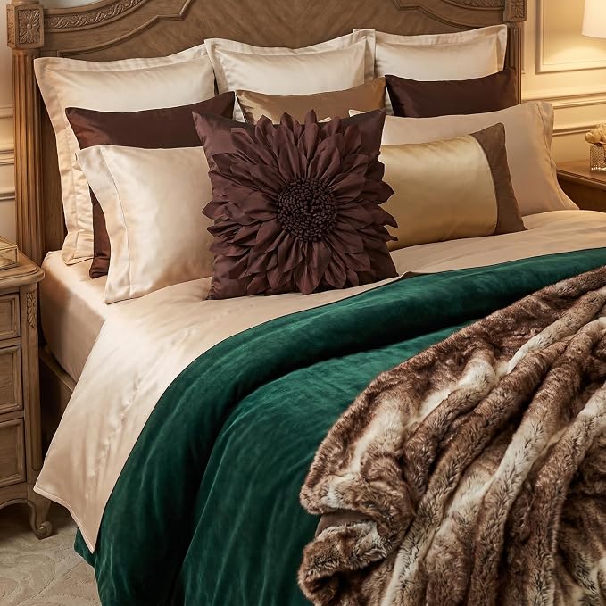 Brown Accent 3D Flower Decorative Throw Pillow Covers - Image 5