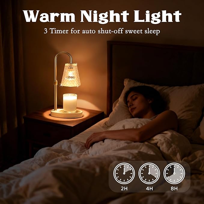 Candle Warmer Lamp with Timer - Adjustable Height, Electric Wax Melter in Gold for Cozy Aesthetic Home Decor, Gift for Women, Sister, Friend, Birthday, Housewarming