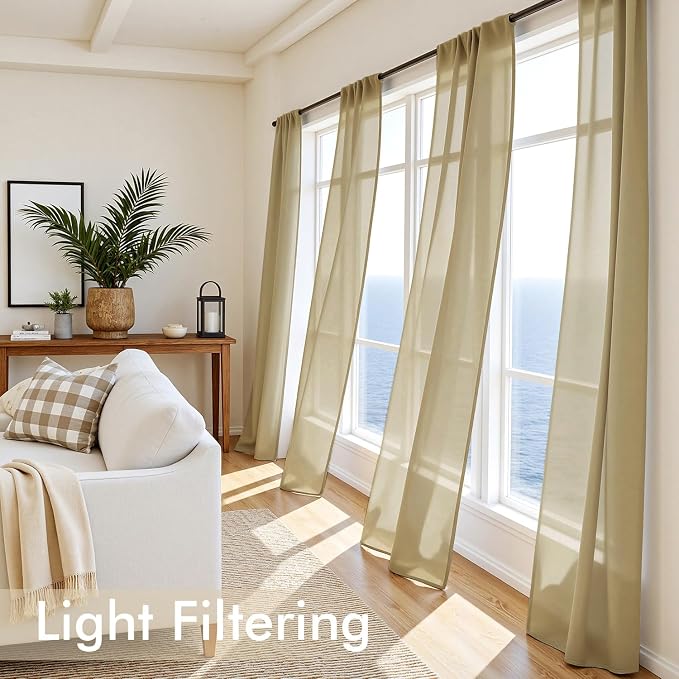 MIULEE Gold Sheer Curtains 90 Inches Long 4 Panels 42 x 90 Inches | Light - Image 4
