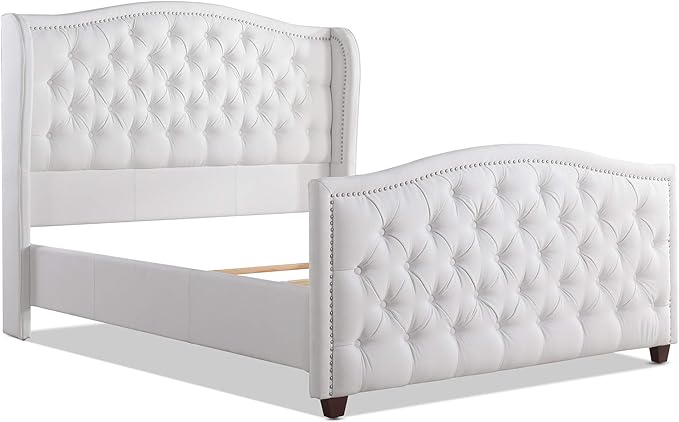 Jennifer Taylor Home Marcella Upholstered Shelter Headboard Bed Set, Queen, Bright White Polyester