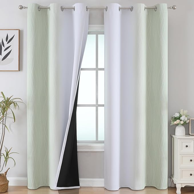 Sage Green and Greyish White Ombre Blackout Curtains by ESTELARTEXTILER