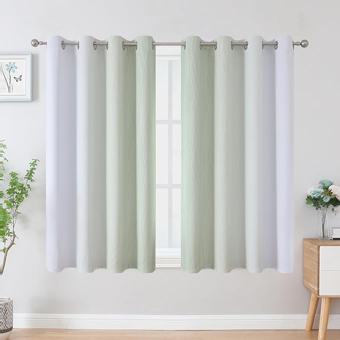 Sage Green and Greyish White Ombre Blackout Curtains - Image 2