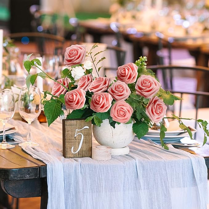 JOYLEX Artificial Flowers Realistic Roses, 25pcs Pink Real Looking Fake Roses with Stem for DIY Wedding Bouquets Centerpieces Bridal Shower Party Home Romantic Decorations (25pcs, Pink)