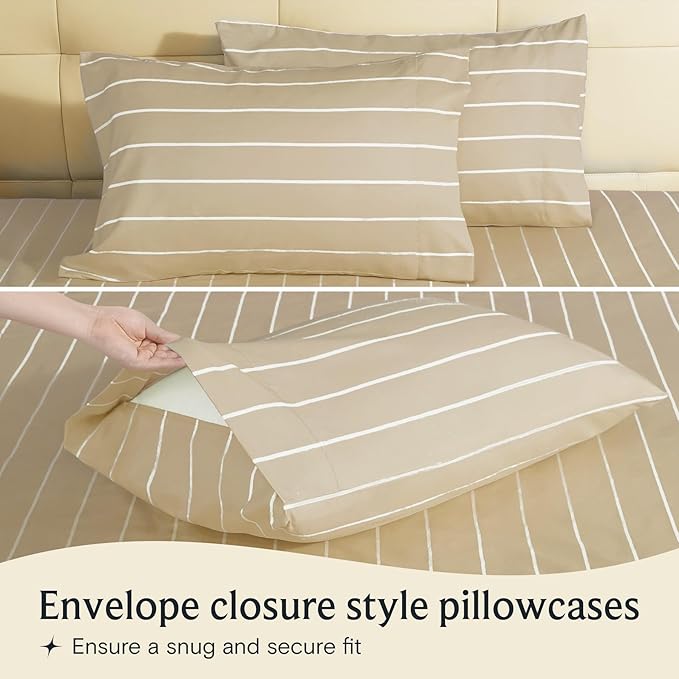 LuxClub 4 PC King Size Sheet Set Bed Sheets, Breathable Luxury Deep Pockets Wrinkle Free Cooling Sheets Machine Washable Hotel Bedding (King, Striped Cream)