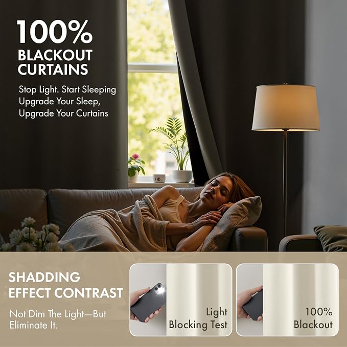 MIULEE Beige White 100% Blackout Short Curtains - Image 2