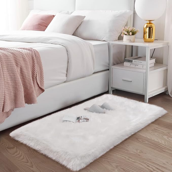 SERISSA 2x4 Fluffy White Faux Sheepskin Shaggy Rug - Image 2