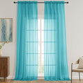 Sheer Turquoise Curtains 108 Inches Long 2 Panels Set, 59 Inch Extra Wide by OVZME