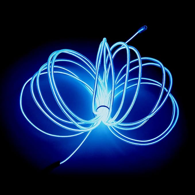 MaxLax EL Wire Blue, 16.4ft/5m Portable Battery Pack Neon Light Strip 360° Cuttable Glowing Rope Lights for Parties, Halloween, DIY Decoration