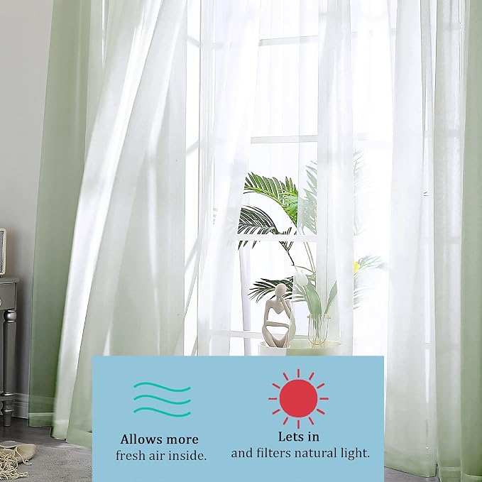 Sheer Curtains Sage Green, Light Filtering - Image 6