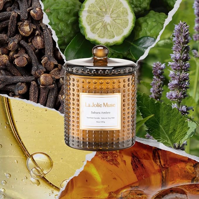 LA JOLIE MUSE Fall Candle | Sahara Amber Candles – Bergamot, Clove & Amber | 10 oz Soy Candle | Natural Soy Wax | 55 Hours Clean Burn | Gift-Ready for Cozy Nights | Elevated Fall Décor