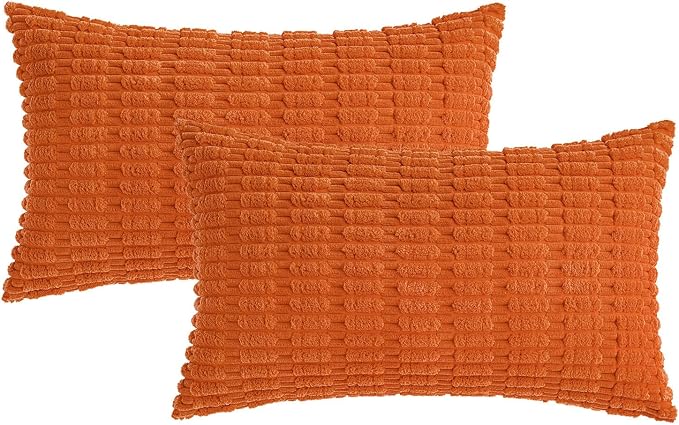 MIULEE Fall Lumbar Corduroy Decorative Throw Pillow Covers 12x20 Orange | Pack - Image 6