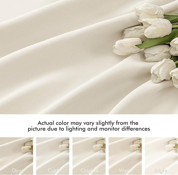 MIULEE Beige White Back Tab Blackout Curtains 52x72 Inches Long 2 Panel Set | - Image 8