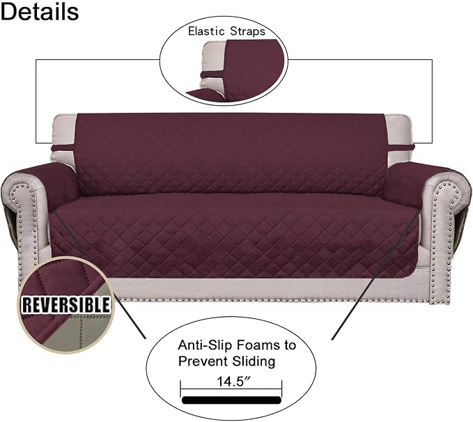 Easy-Going Reversible Couch Cover, 3 Cushion Sofa, Wine/Beige | Machine - Image 3