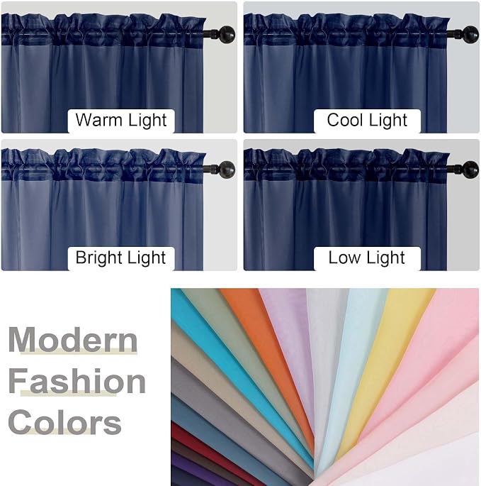 Navy Blue Sheer Curtains 84 Inches Long 2 Panels, Soft Airy Light Filtering - Image 6