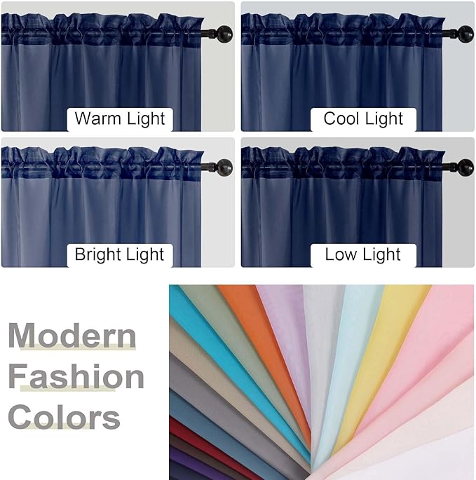 Sheer Navy Blue Curtains for Bedroom Living Room 63 Inch Length 2 Panels - Image 7