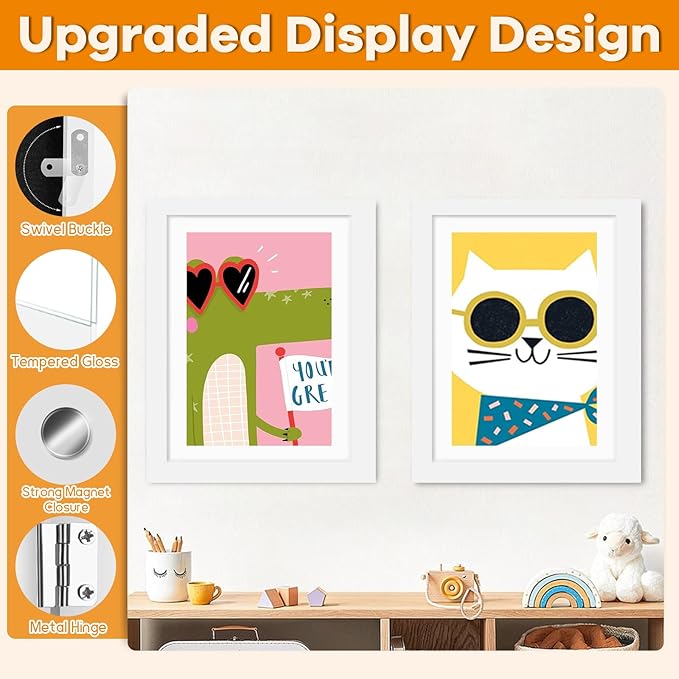 8 Pack Kids Artwork Frames Changeable 8.5 x 11 Inch Children Art Projects Kids Art Frames Front Opening Picture Display Frame, White
