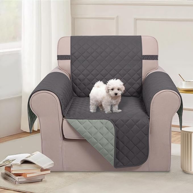 U-NICE HOME Reversible Oversized 28''Chair Covers, Dark Grey/Light Grey | - Image 2
