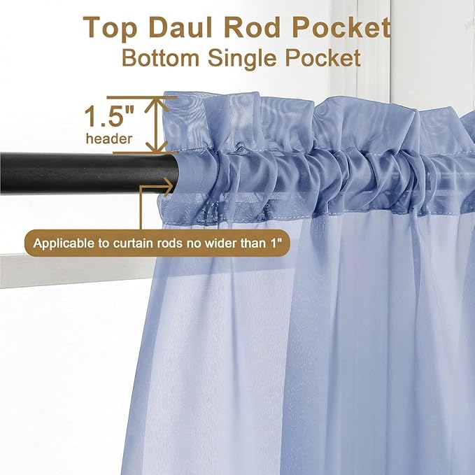 Chyhomenyc Denim Blue Sheer Curtains 84 Inches Long, 2 Panels | Light Filtering - Image 5