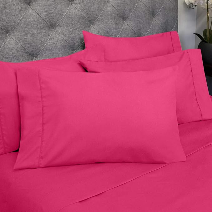 Cal King Size Bed Sheets - 6 Piece 1500 Supreme Collection Fine Brushed Microfiber Deep Pocket California King Sheet Set Bedding - 2 Extra Pillow Cases, Great Value, California King, Fuschia