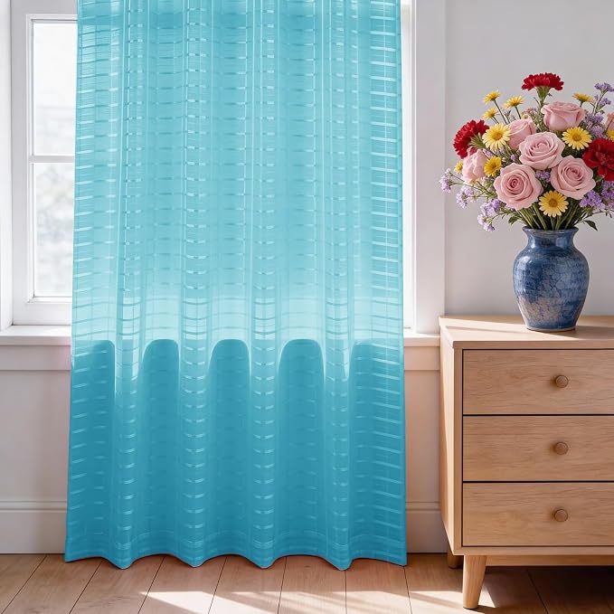 SpaceDresser Check Sheer Curtains 108 Inches Long - Image 3