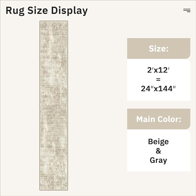 Soalmost Abstract Runner Rug 2x12 Hallway Kitchen Runners Beige/Gray | Vintage - Image 5