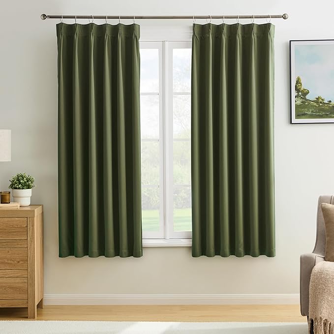 Dark Olive Pinch Pleated Curtains 72 Inches Long by KEQIAOSUOCAI