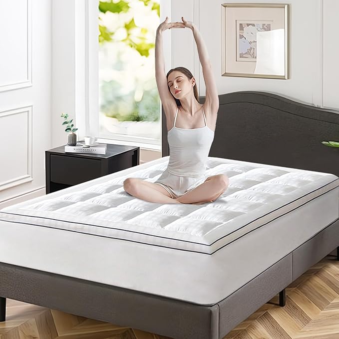 ABENE Mattress Topper for Back Pain Relief, Extra Thick Mattress Pad Pillowtop, Soft Cotton Cover with 8"-21" Deep Pocket, 1300gsm Overfilled Down Alternative Filling (Cotton White, California King)