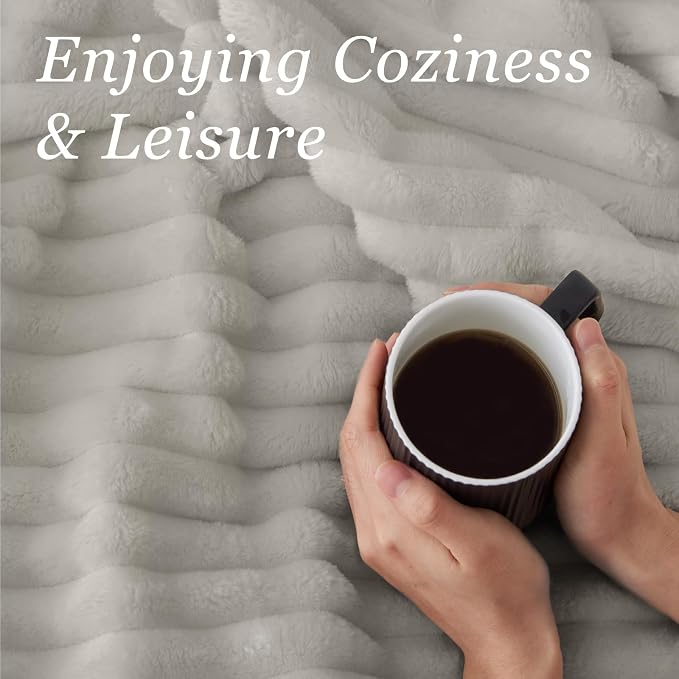 BEDELITE Ribbed Twin Blanket for Couch & Bed, Light Grey, Warm Yet Lightweight - Image 4