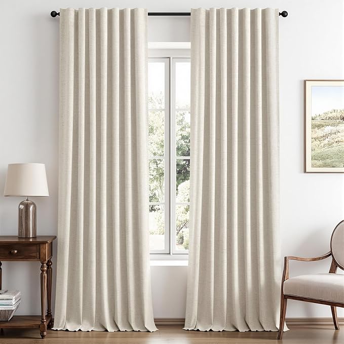 MIULEE 100% Blackout Linen Curtains 42 x 96 Inch Linen Beige 2 Panels | Thermal by MIULEE