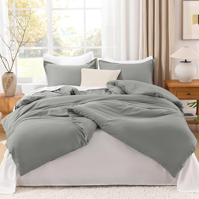 Litanika Comforters Medium Gray Full Size, 3 Pieces Lightweight Solid Bedding Set & Collections, All Season Fluffy Bed Set (79x90In Comforter & 2 Pillowcases)