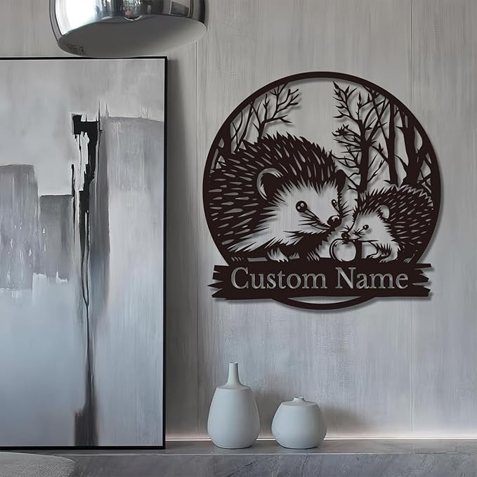 Custom Hedgehog Metal Sign, Personalized Hedgehog Metal Wall Art,Hedgehog Lovers Gift Metal Kid Room Decor,Personalized Hedgehog Lover Name Sign,Kid Nursery Decoration (Hedgehog C)