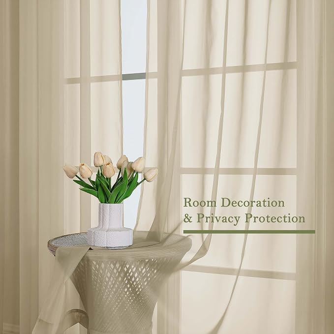 Taupe Sheer Curtains 90 Inches Long 2 Panels Set, Living Room Curtains - Image 4