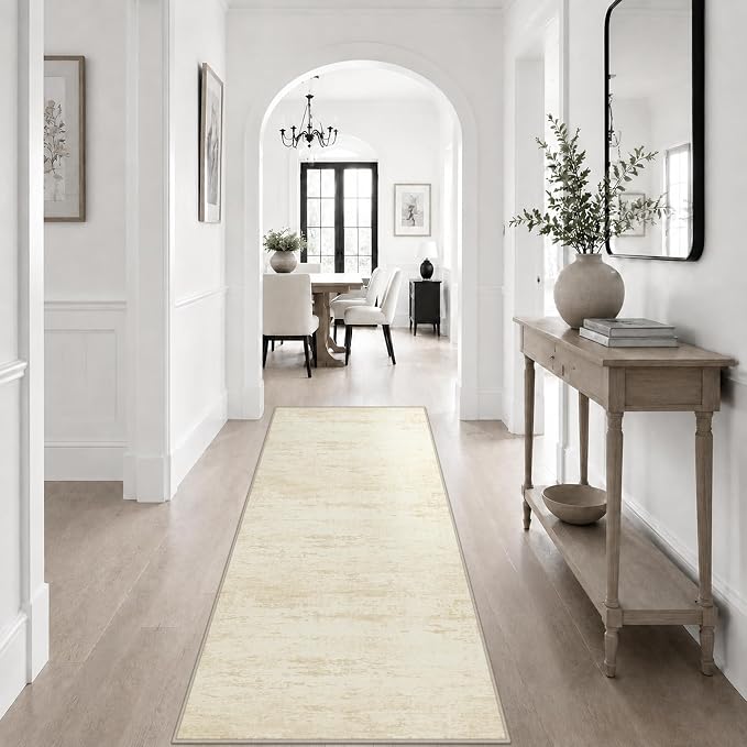 2x6 Washable Runner Rug：Modern Abstract Kitchen Soft Carpet Beige | - Image 5