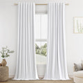 White 100% Blackout Linen Curtains 144 Inch Length 2 Panels Set by Guken