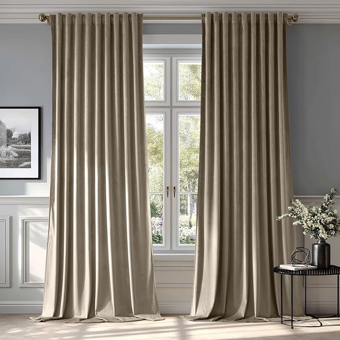 MIULEE Taupe Velvet Curtains 52x90 inches Luxury Blackout Curtains | Thermal by MIULEE