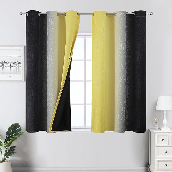 Black and Yellow Ombre Blackout Curtains 45 Inches Long | Room Darkening by ESTELARTEXTILER