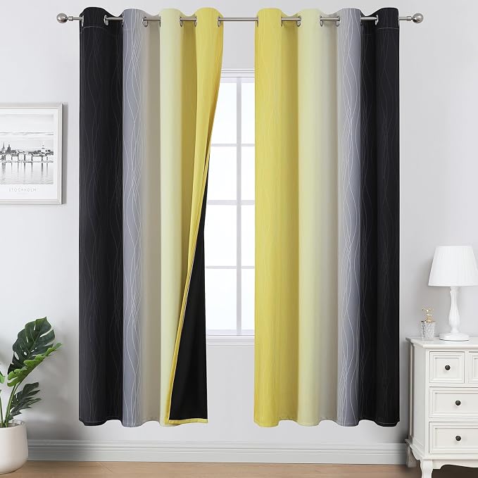 Black and Yellow Ombre Blackout Curtains 72 Inches Long | Room Darkening by ESTELARTEXTILER